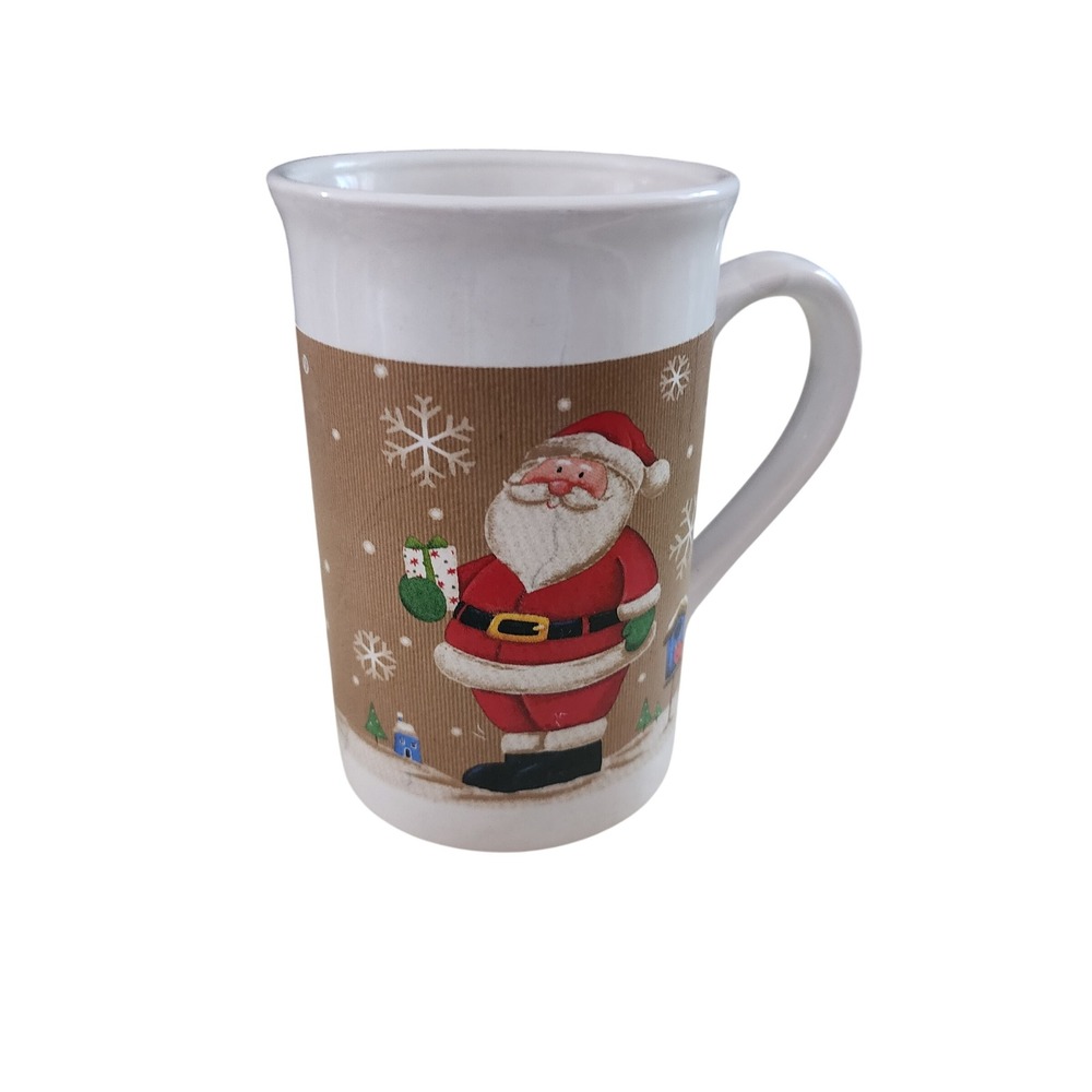 Royal Norfolk Christmas Santa Claus Coffee Mug White‎ Ceramic Tall Snowflake Cup